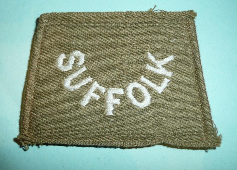 WW1 Suffolk Regiment Embroidered White on Khaki Slip on Slide