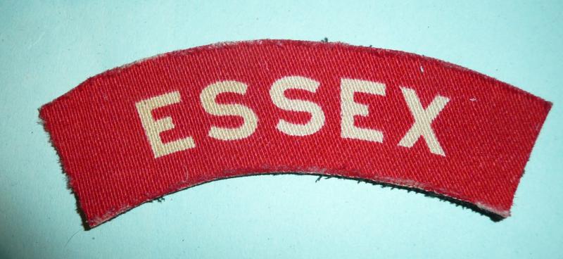 WW2 Essex Regiment Printed White on Red Cloth Shoulder Title