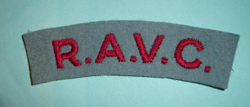 RAVC Royal Army Veterinary Corps Embroidered Red on Light Grey Felt Cloth Shoulder Title