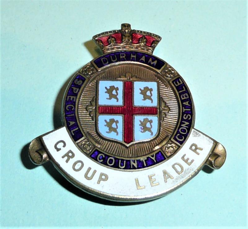 WW1 County Durham Special Constable Constabulary Police Enamel and Gilt Brass Lapel Buttonhole Mufti Badge - Scroll 'Group Leader'