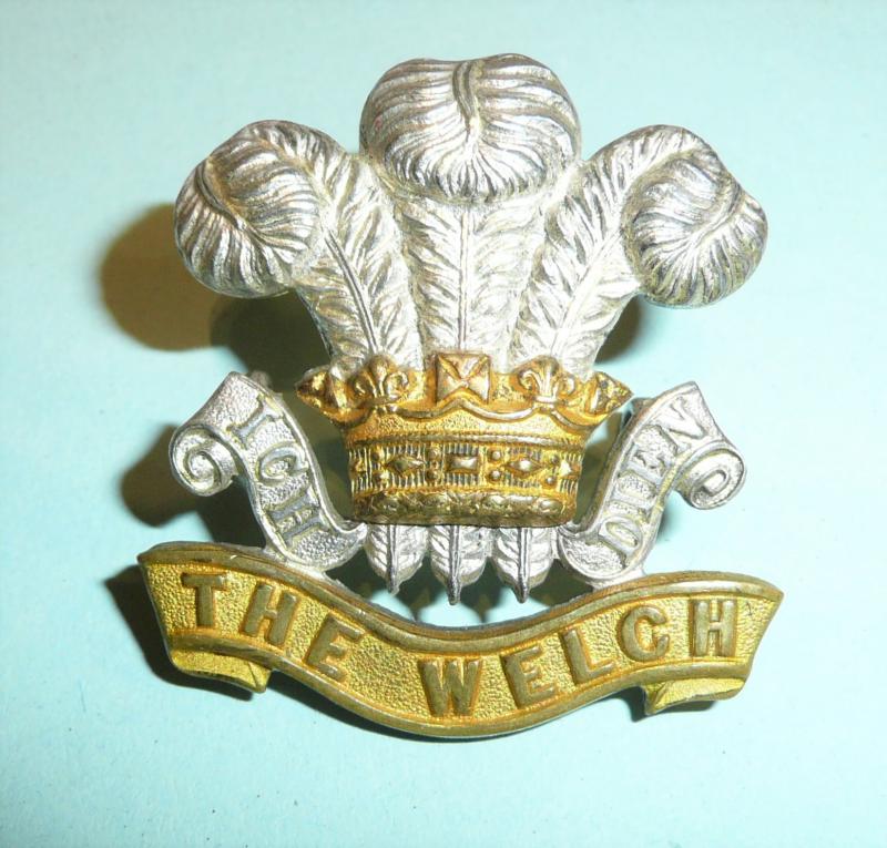 The Welch Regiment Officers Silver Plated & Gilt No 1 Dress Cap Badge