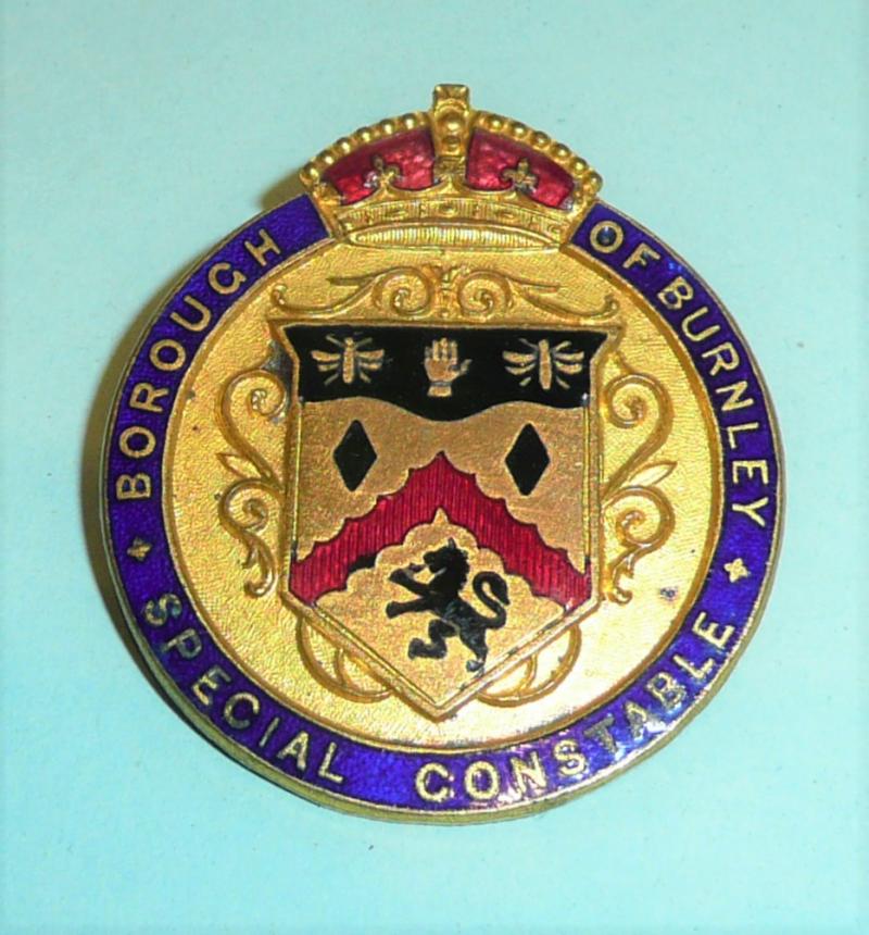 WW1 Borough of Burnley Gilt and Enamel Special Constable Constabulary Police Mufti Lapel Buttonhole Badge