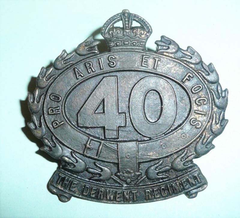 WW2 Australian 40th Infantry Battalion Derwent Regiment Blackened Brass Cap Badge