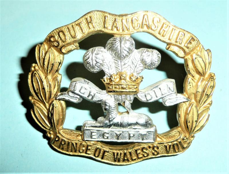 South Lancashire Regiment (Prince of Wales's Volunteers) Officers Fire Gilt and Frosted Silver Plate Cap Badge