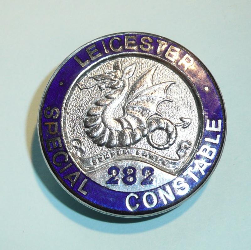 WW2 (1st Issue) Leicester City Police Special Constable Constabulary Chrome and Enamel Lapel Buttonhole Mufti Badge