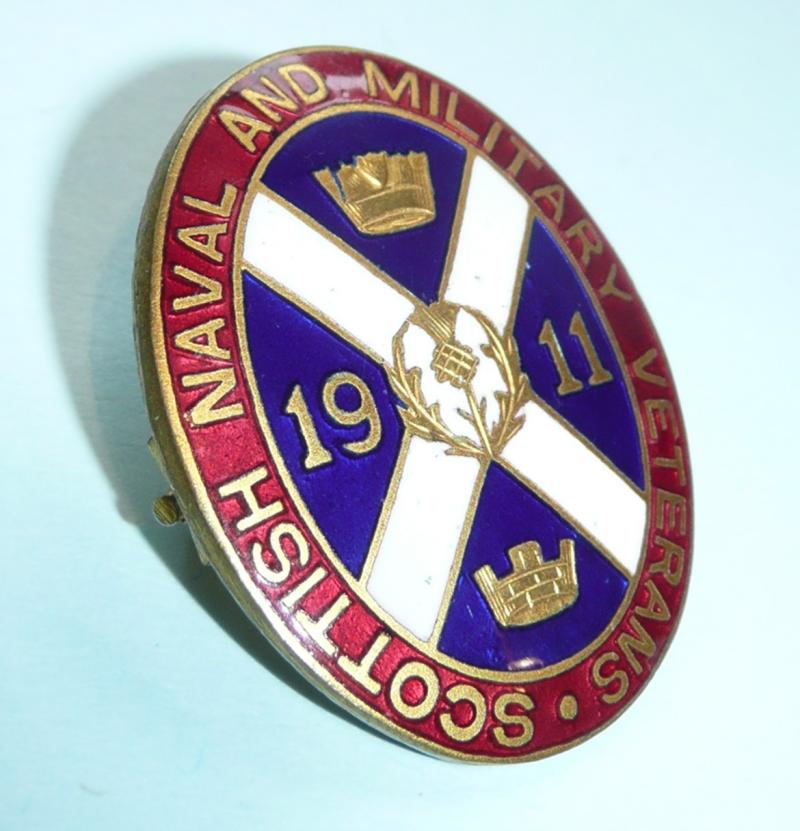 Scottish Naval And Military Veterans 1911 - Enamel & Gilt Pin Lapel Badge