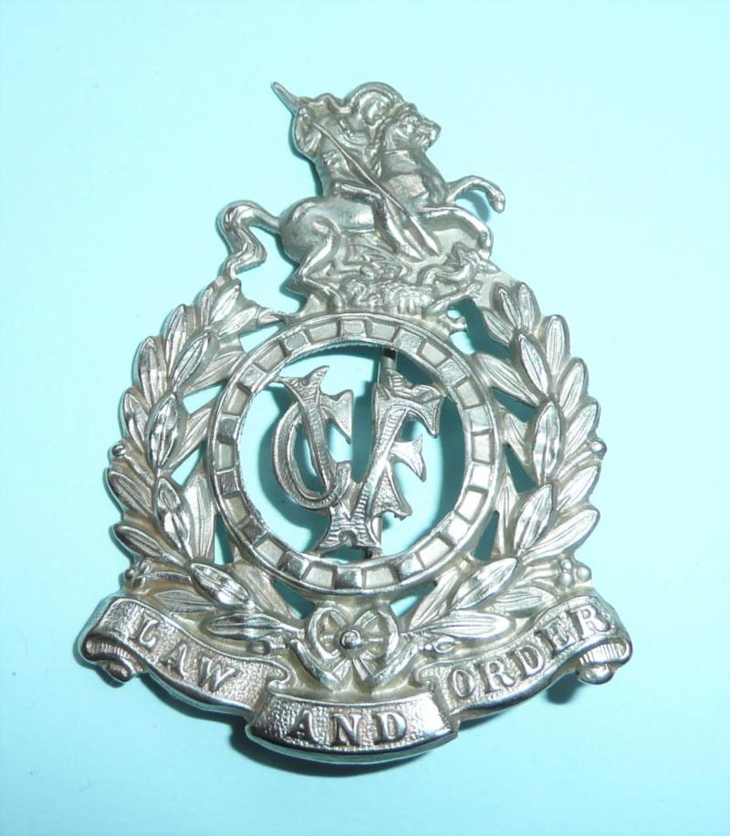 Volunteer Civil Force ( Winston’s Bobbies ) White metal cap badge with pin fitting for Bowler Hat