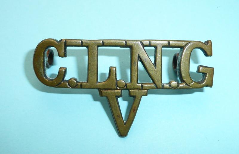 CLNG/V (City Of London National Guard Volunteers) WW1 VTC Brass Army metal shoulder title - attributed