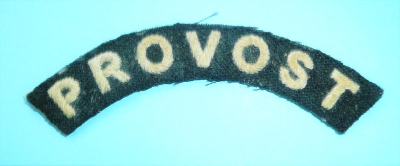 Military Provost embroidered White on Black Felt Cloth Shoulder Title