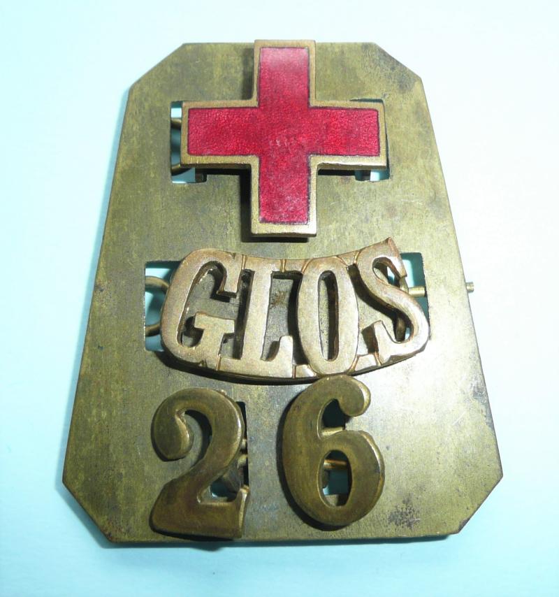 Gloucestershire Section 26 British Red Cross Three Part Title with Enamelled Red Cross on Original Brass Backing Plate