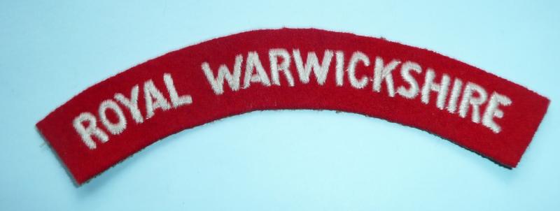 Royal Warwickshire Regiment woven White on Red Felt Cloth Shoulder Title