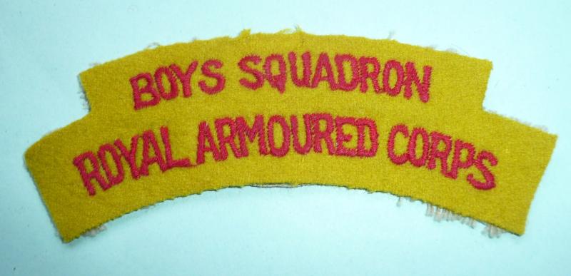 Boys Squadron Royal Armoured Corps (RAC) Enbroidered Red on Yellow Felt Cloth Shoulder Title