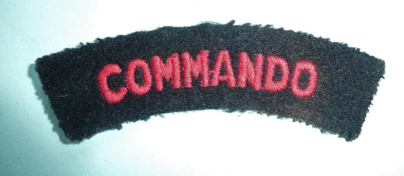 Commando Embroidered Red on Dark Blue Felt Cloth Shoulder Title