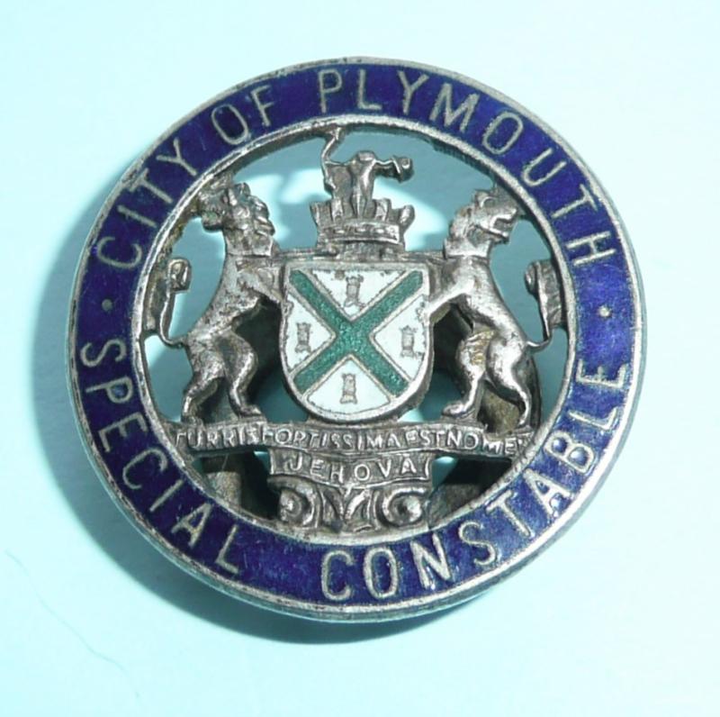 WW2 Home Front City of Plymouth Special Constable Constabulary Police Silver Plate and Enamel Mufti Buttonhole Lapel Badge