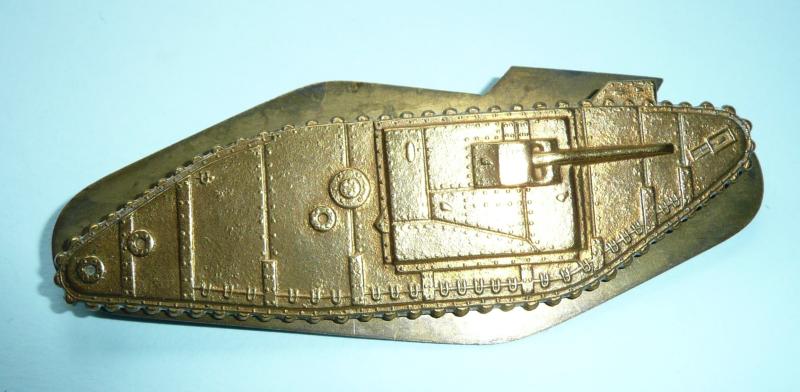 WW1 Era Tank Corps Brass Arm Badge with Shaped Backing Plate