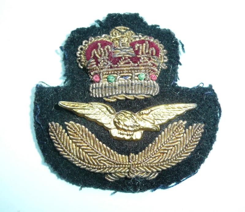 Royal Air Force (RAF) Officers Bullion Small Beret Pattern Side Cap Badge, QEII issue