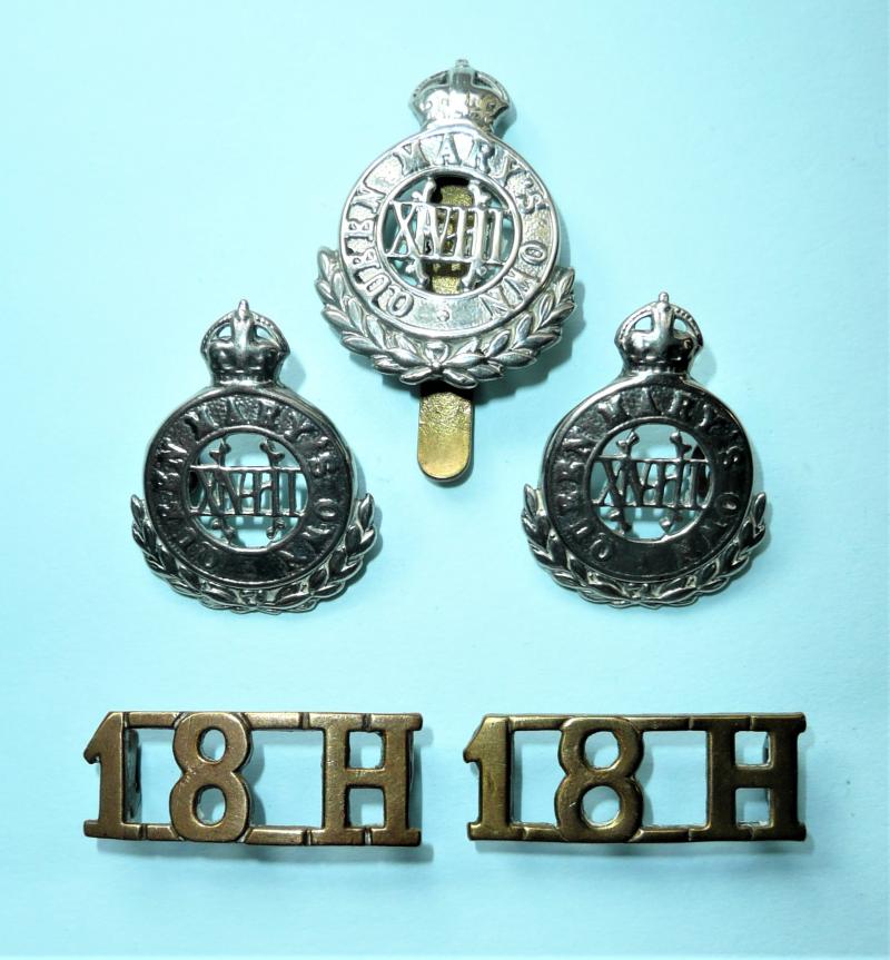 WW1 - 18th (Queen Mary's own) Hussars Set of Cap Collar and Shoulder Title Badges