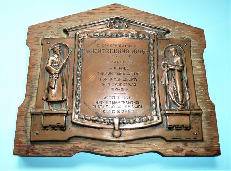 WW1 Tribute Medal / Memorial Plaque to Durham Pals - from Manchester