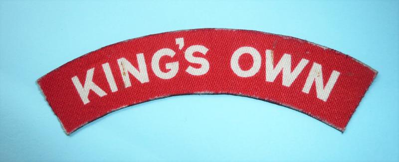 WW2 King's Own (Lancaster Regiment) Printed Red on White Cloth Shoulder Title