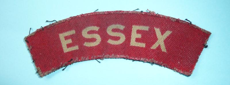 WW2 Essex Regiment Printed Red on White Cloth Shoulder Title