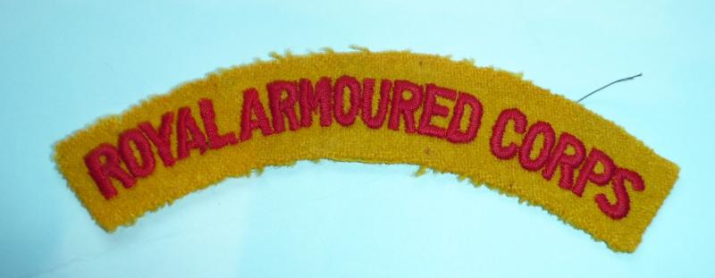 Royal Armoured Corps (RAC) Woven Red on Yellow Cloth Felt Shoulder Title