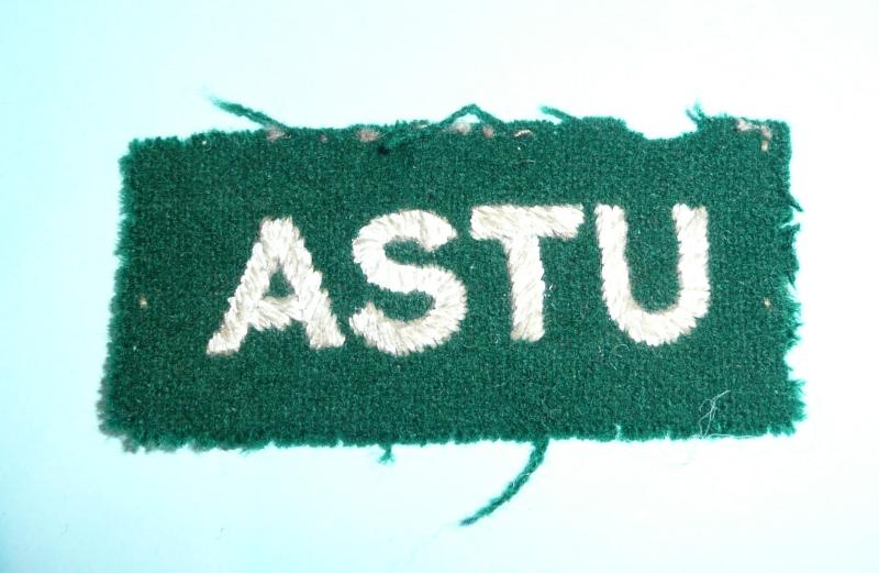 ASTU Army Selection Training Unit Woven White on Green Felt Cloth Shoulder Title