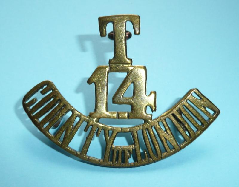 T / 14 / County of London (London Scottish) Regiment One Piece Brass Shoulder Title