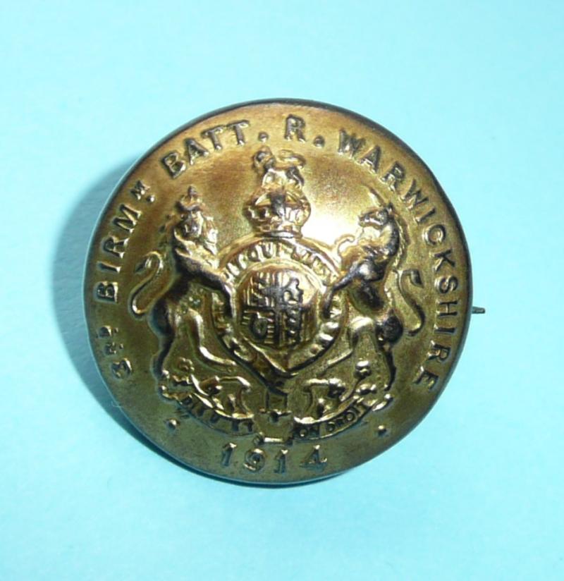 WW1 3rd Birmingham ( Pals ) Battalion Royal Warwickshire Regiment Other Ranks Medium Brass Button - converted to Sweetheart Brooch