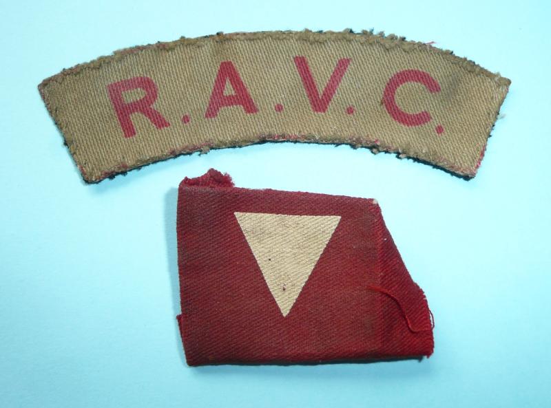 WW2 Printed RAVC (Royal Army Veterinary Corps) Depot Formation Sign and Printed Shoulder Title Combination Set