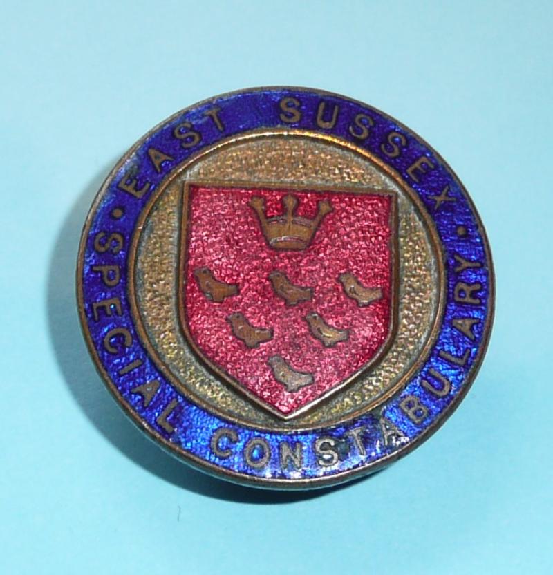 WW1 East Sussex Special Constable Constabulary Police Gilt & Enamel Mufti Buttonhole Lapel Badge