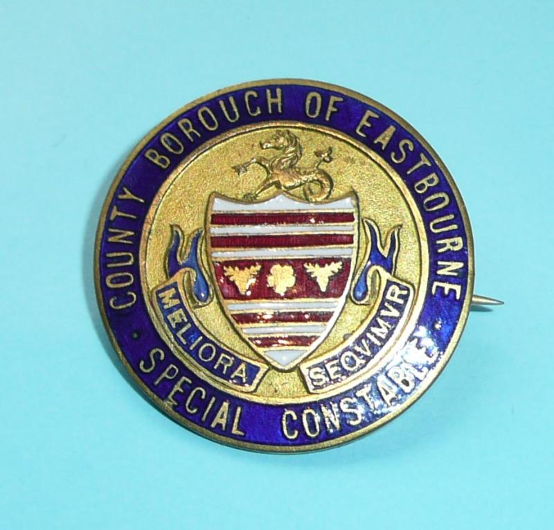 WW1 Eastbourne Special Constable Constabulary Police Gilt and Enamel Mufti Buttonhole Lapel Badge