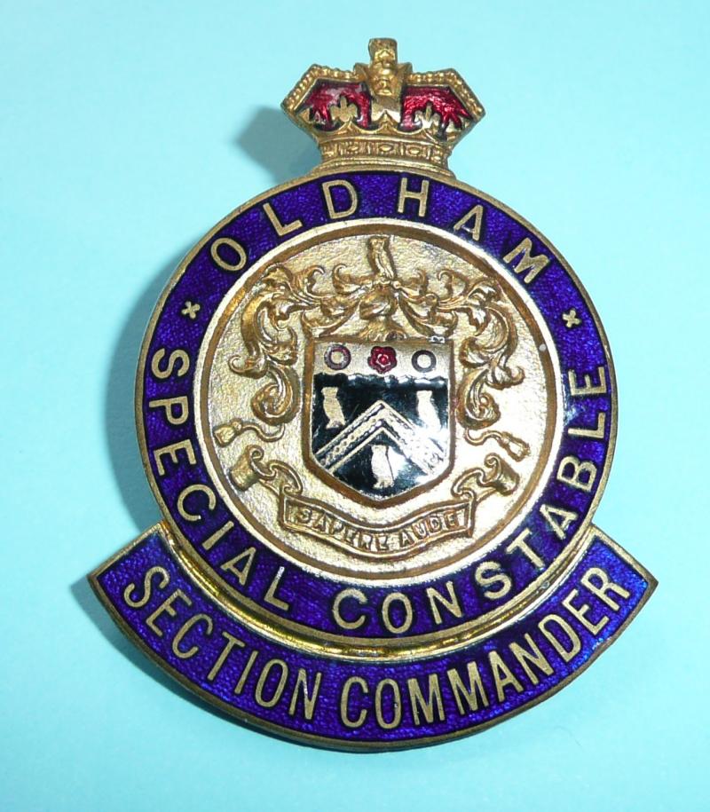 WW1 Oldham 'Section Leader' Special Constable Constabulary Police Gilt and Enamel Mufti Buttonhole Lapel Badge