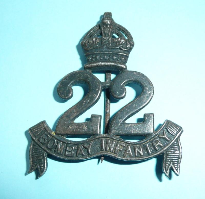 Indian Army - 22nd Bombay Infantry Officer's Silver Pagri Badge - Rare King's Crown, Circa 1901 - 1903 only