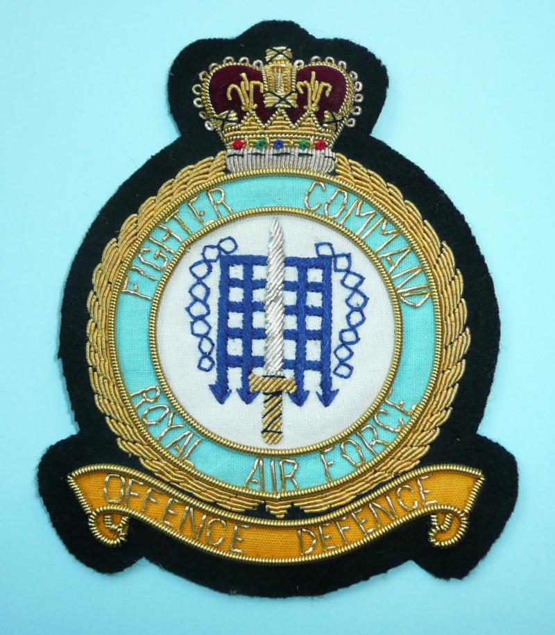 Royal Air Force RAF Fighter Command Queen's Crown Bullion Blazer Badge