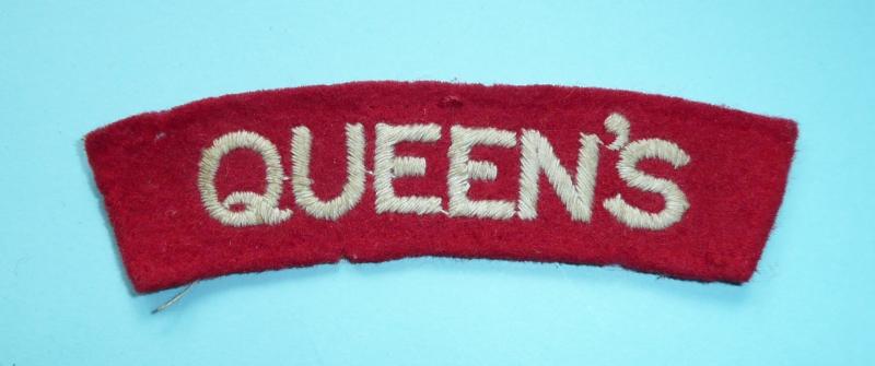 WW2 Queens ( Royal West Surrey Regiment) Embroidered White on Red Felt Cloth Shoulder Title