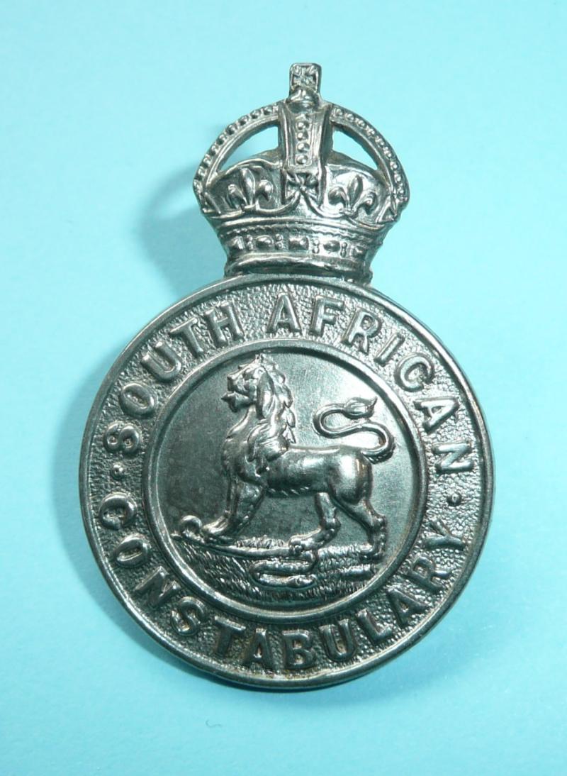 South African Constabulary Edwardian White Metal Helmet and Cap Badge, King's Crown