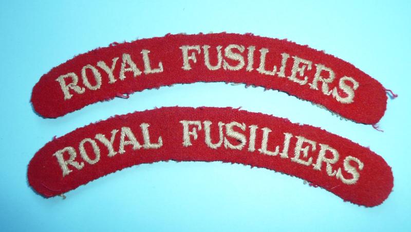 Royal Fusiliers Embroidered White on Red Matched Pair Shoulder Titles - Guards Pattern