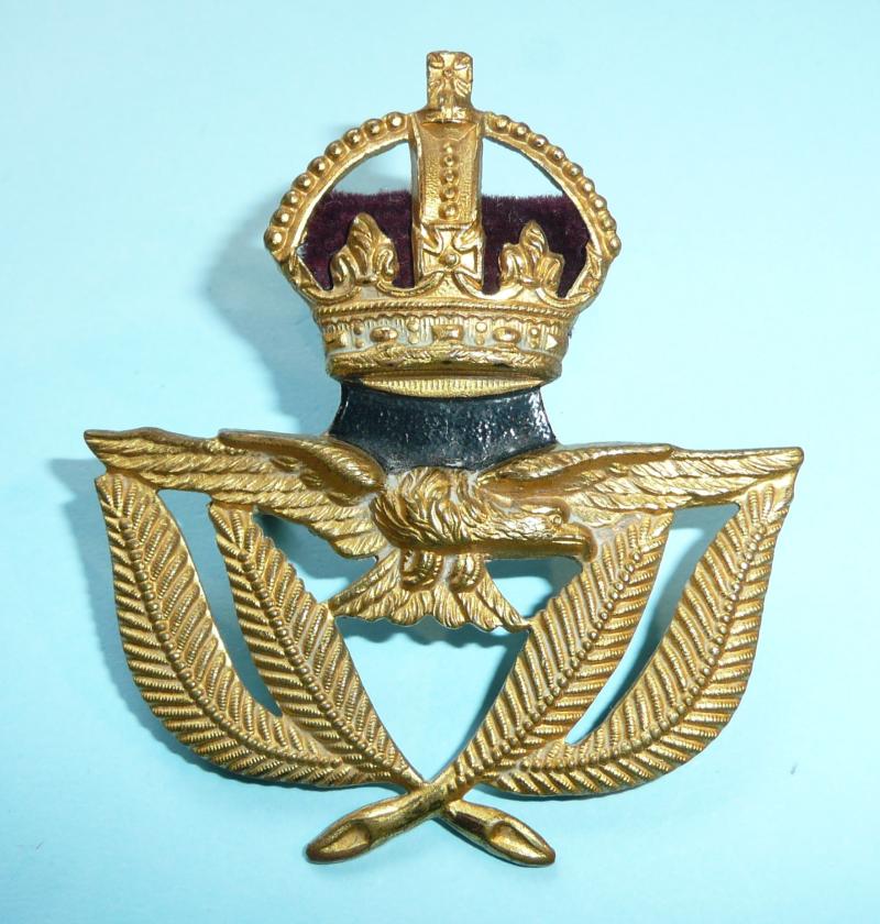 WW2 Royal Air Force RAF Warrant Officer's / Officer Cadet's  Gilt Metal Cap Badge - King's Crown