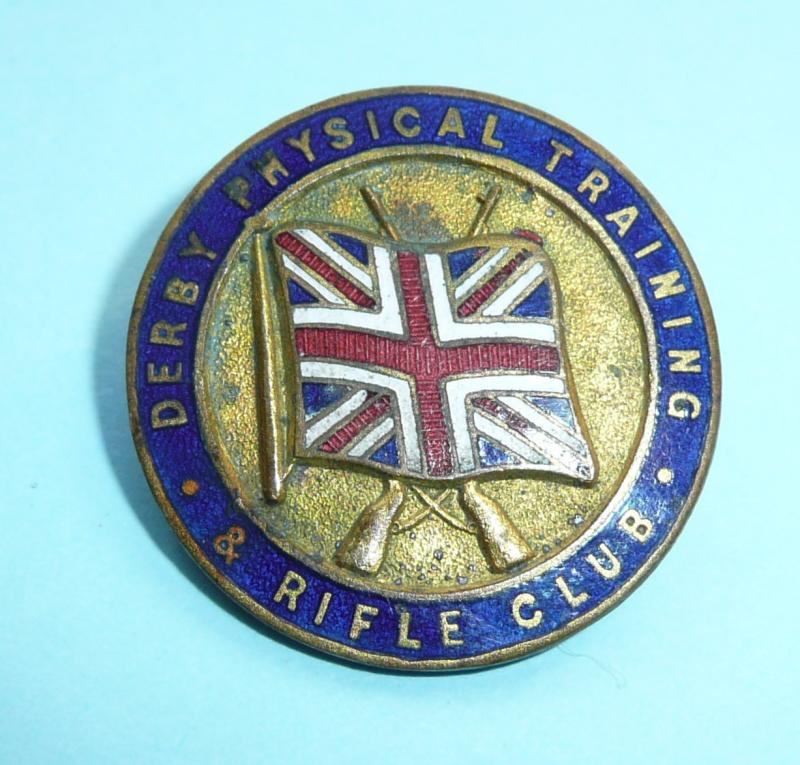 WW1 Derby Physical Training & Rifle Club (VTC) Gilt & Enamel Pin Brooch Badge