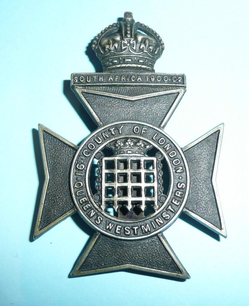16th Battalion County of London Regiment (Queen's Westminsters) Other Rank's Blackened Brass Cap Badge