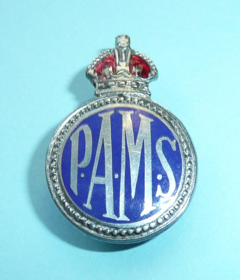 WW2 PAMS (Police Auxiliary Messenger Service) Generic Special Constable Constabulary Mufti Chrome & Enamel Buttonhole Lapel Badge