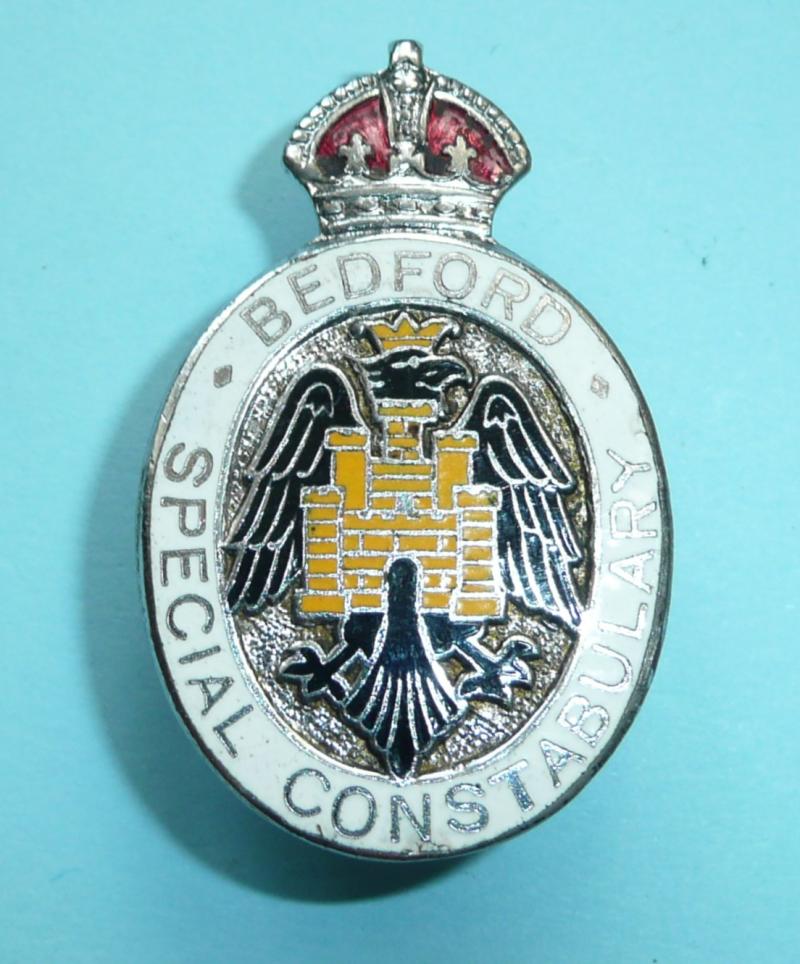 WW2 Bedford Borough Police Special Constable Constabulary Chrome & Enamel Mufti Lapel Buttonhole Badge