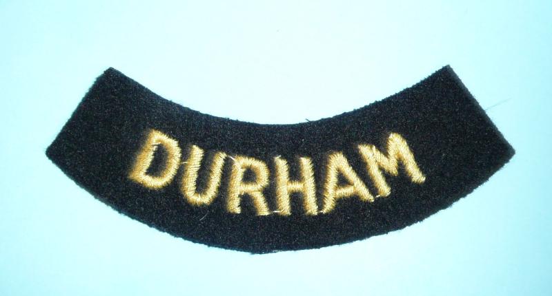 WW2 Civil Defence Corps County Durham Woven Yellow on Black Felt Cloth Shoulder Title
