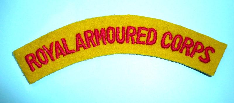 Royal Armoured Corps Embroidered Red on Yellow Felt Cloth Shoulder Title