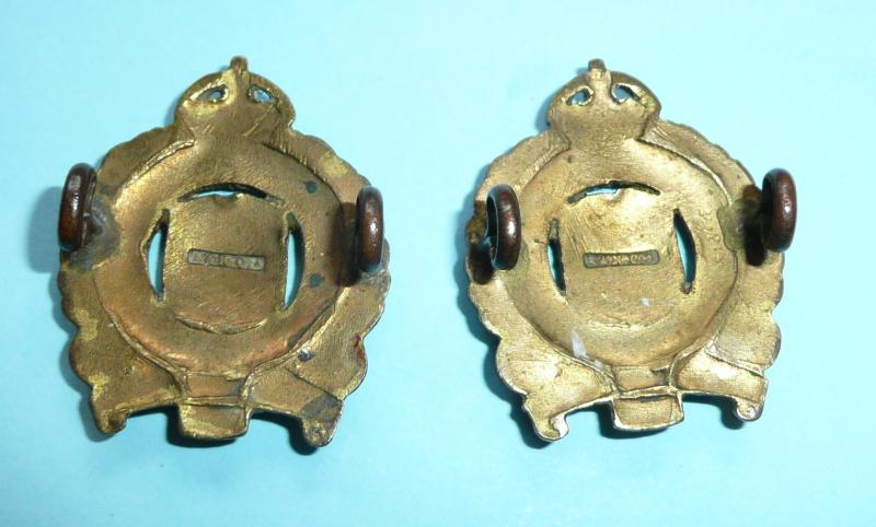 Indian Army (AFI) - 1st Madras Volunteer Guards / Infantry Volunteers Officer's Matched Pair of Gilt Brass Collar Badges, King's Crown