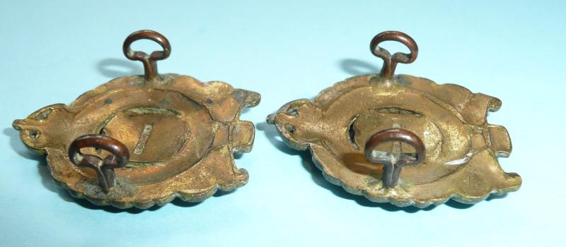 Indian Army (AFI) - 1st Madras Volunteer Guards / Infantry Volunteers Officer's Matched Pair of Gilt Brass Collar Badges, King's Crown