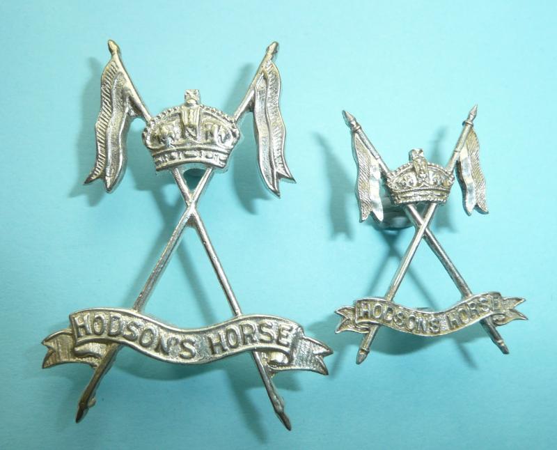 WW2 Indian Army - Hodson's Horse (Bengal Lancers) Officer's Silver Plated Cap Badge and Collar Badge