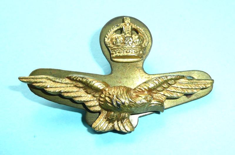 WW2 Era Royal Air Force RAF Officer's Side Cap Gilt Two Part Cap Badge with Backing Plate