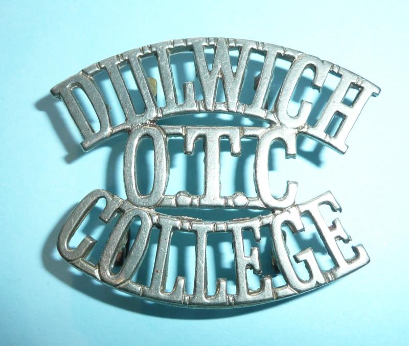 Dulwich College OTC Officer Training Corps One Piece White Metal Shoulder Title