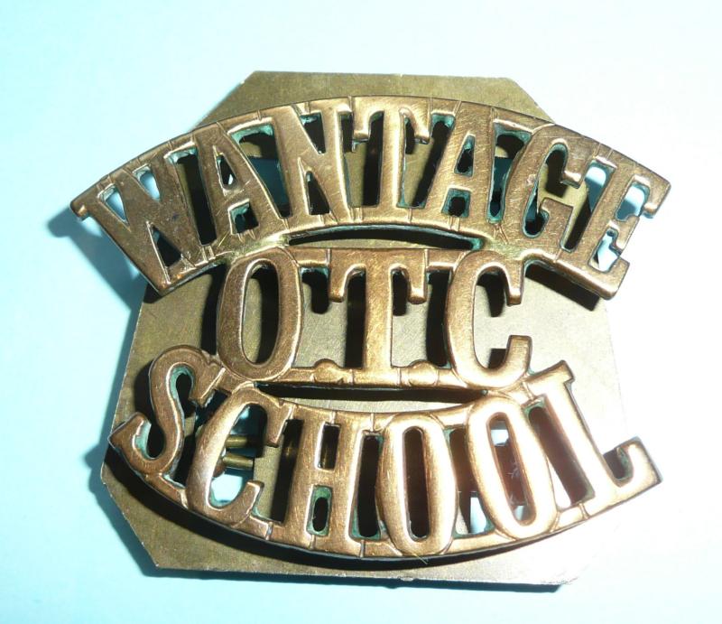 Wantage School OTC Officer Training Corps One Piece Brass  Shoulder Title On Original Brass Backing Plate
